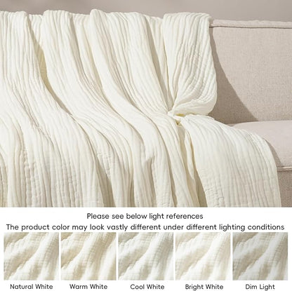 PHF Cooling Muslin Blanket Twin Size 60"x80", 6-Layer Lightweight Gauze Blanket Made from 35% Rayon Derived from Bamboo & 65% Cotton, Breathable & Ultra Soft Cozy for Hot Sleepers, Snow White
