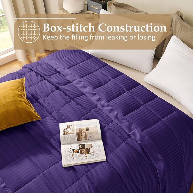 downluxe Queen Size Blanket with Satin Trim, Lightweight Down Alternative Blankets Queen Size for All Season, Machine Washable (Purple, 90x90 Inch)
