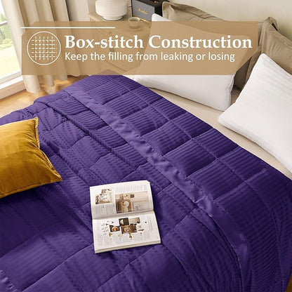 downluxe Queen Size Blanket with Satin Trim, Lightweight Down Alternative Blankets Queen Size for All Season, Machine Washable (Purple, 90x90 Inch)