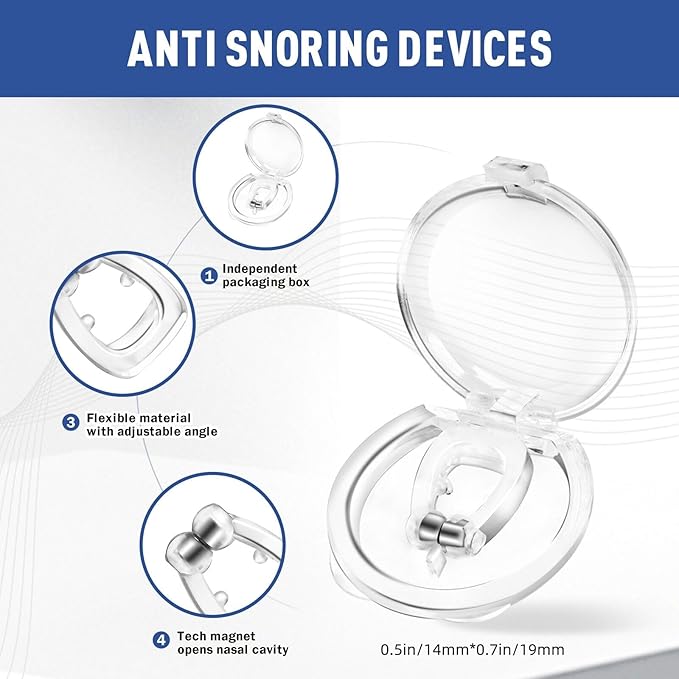 Anti Snoring Devices, Snore Stopper with Adjustable Magnet, Nasal Dilators Silicone Nose Clip Stop Snoring, Effective to Relieve Snoring, Snoring Solution for Comfortable and Quieter Sleep, M