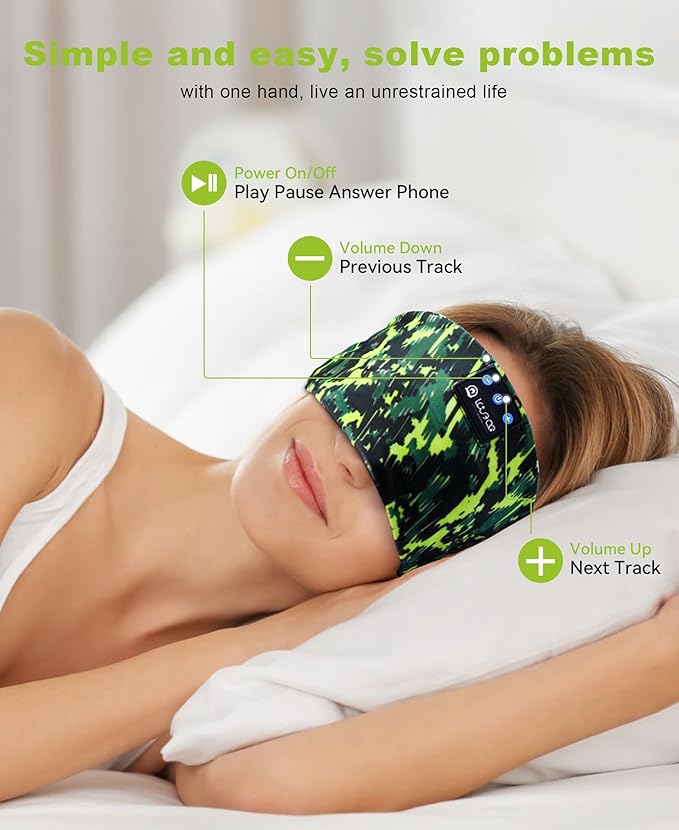 LOVE EYE Sleep Headphones Wireless Headband Headphones Bluetooth 5.4 for Side Sleeper Bluetooth Headband Earphones for Sports for tech Gadgets Gifts (Painting Green)