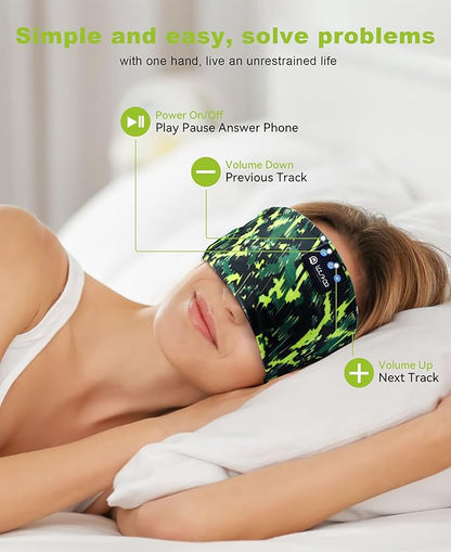 LOVE EYE Sleep Headphones Wireless Headband Headphones Bluetooth 5.4 for Side Sleeper Bluetooth Headband Earphones for Sports for tech Gadgets Gifts (Painting Green)