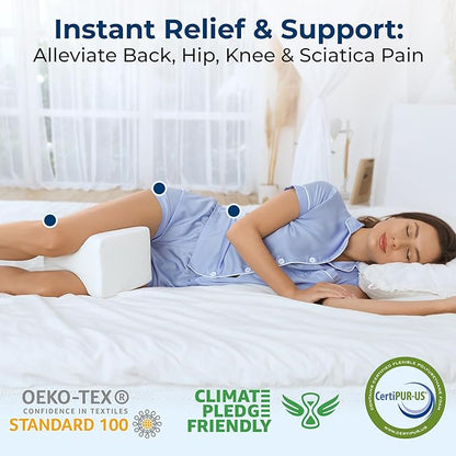 5 STARS UNITED Knee Pillow for Side Sleepers - Hip Pain Relief, Memory Foam Leg Cushion for Side Sleeping - Between Legs Pillow for Sciatica & Lower Back Pain, White