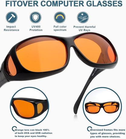 BLUELESS Fit over Blue Blocking Glasses with Orange Tinted Lens Sleep Glasses,Black