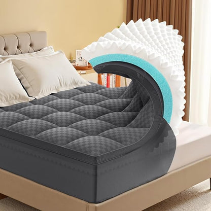 Twin XL Mattress Topper, 4.5 Inch Memory Foam Mattress Topper for Back Pain - 2.5" Cooling Memory Foam Soft and Supportive + 2" Pillow Top Mattress Pad Cover, with 8-21" Deep Pocket, Dark Gray