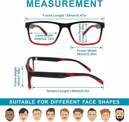 4 Pack Reading Glasses 1.5 Men Readers Computer Blue Light Blocking Fashion Comfortable Eyeglasses with Spring Hinge