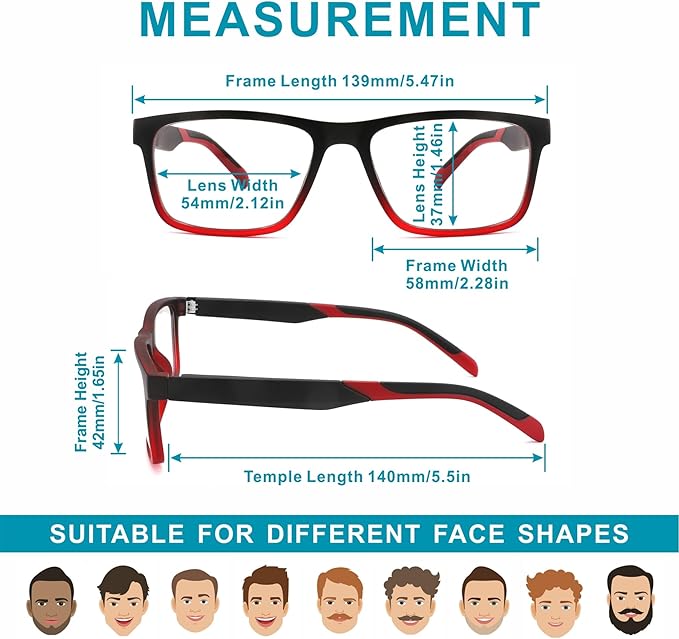 4 Pack Reading Glasses 4.0 Men Readers Computer Blue Light Blocking Comfortable Fashion Eyeglasses with Spring Hinge