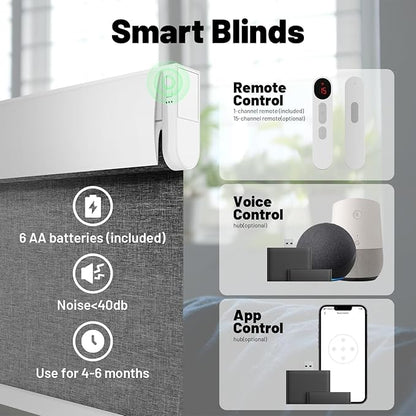 Motorized Blinds with Remote, Blackout No Drill Cordless Smart Roller Shades, Automatic Blinds for Windows, Grey,32" W x 72" H