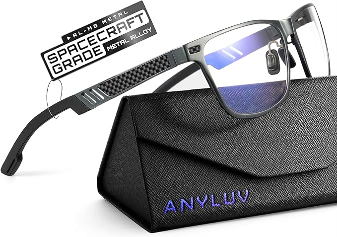 Blue Light Glasses Men Premium Mens Gaming Computer Glasses Clear Lens with Al-Mg Frame Anti Blue Ray Screen Blocker