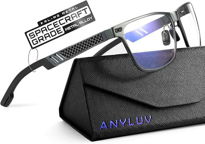 Blue Light Glasses Men Premium Mens Gaming Computer Glasses Clear Lens with Al-Mg Frame Anti Blue Ray Screen Blocker