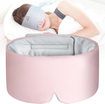 MUSICOZY Ice Silk Sleep Headphones with Bluetooth Mask, Eye Mask for Sleeping in Total Darkness, 5.4 Bluetooth Sleep Mask Sleep Headphones, Soft, Gifts for Men Women (Pink)