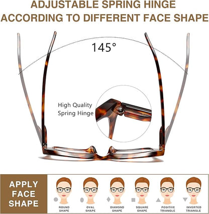 Readers for Women Oprah Style Square Reading Glasses with Spring Hinge Blue Light Blocking for Men Ladies