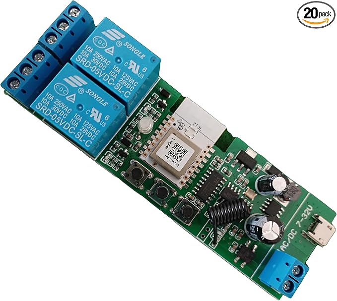 Zigbee 2 Channel 5V 12V Smart Relay Switch,Adjustable Self Lock and Momentary Interlock Working Mode,Works with Tuya eWelink Zigbee Gateway, Alexa, Google Home (ZigBee Hub Required)
