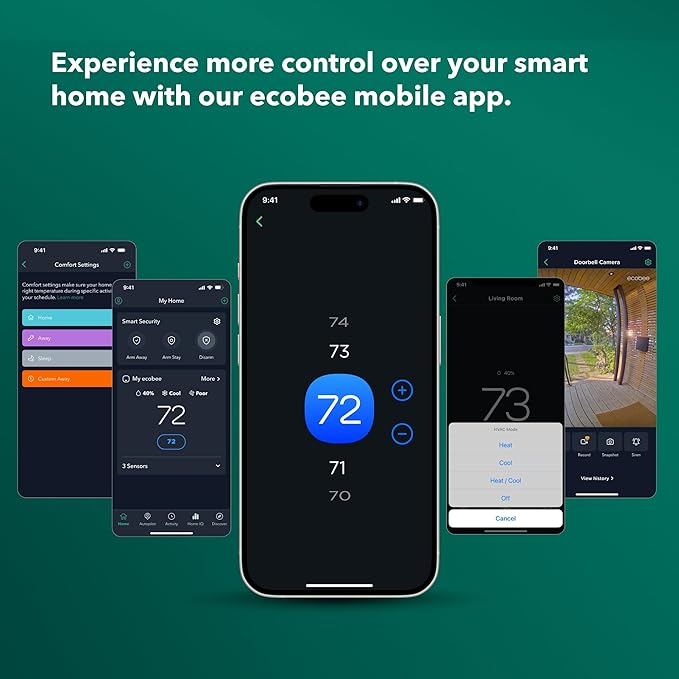 ecobee Smart Thermostat Premium with Smart Sensor and Air Quality Monitor - Programmable Wifi Thermostat - Works with Siri, Alexa, Google Assistant