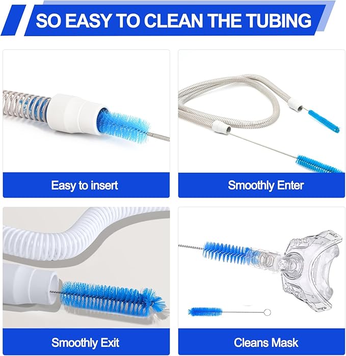 CPAP Cleaner and Hose Brush Kit Professional CPAP Cleaning Brushes Set with Flexible Hose Brush, Mask Brush and Adapter Brush, Safe Deep Clean for CPAP Machine Hose, Mask, Tube Connectors, Tank