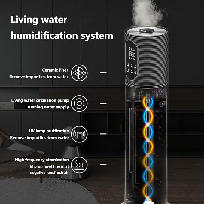 Floor-standing Air Humidifier for Home Living Room and Bedroom with Water Pump Smart WIFI Humidifier Large Capacity Large Mist Volume UV Purification Atomizer (Black)