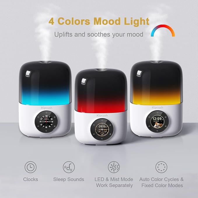 Kipcush Essential Oil Diffuser, 250ML Humidifier withWhite Noise Machine, LED Mood Lighting, Touchscreen,Timer, Auto-Off (White)