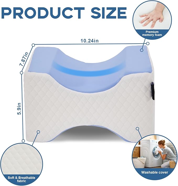 Side Sleeper Pillow, Knee Pillow for Side Sleepers, Sciatica Pain Relief Pillow, Memory Foam Leg Pillow for Back, Hip, Sciatica Pain Relief (Blue)-2PCS