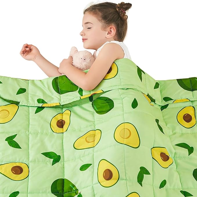 yescool Weighted Blanket 5 Pounds Cooling Weighted Lap Blanket, Green Avocados Heavy Blanket for Sleeping, Breathable Weighted Throw Blanket Gift for 40-60lbs, 36"x48"