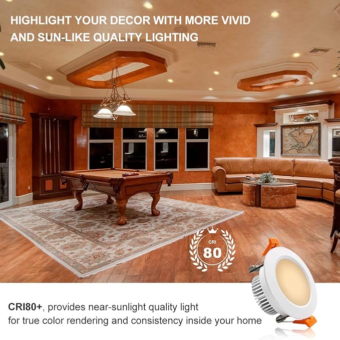 YGS-Tech 3 Inch LED Recessed Lighting, Dimmable Downlight 5W(40W Halogen Equivalent), CRI80, 3000K Warm White, Ceiling Light with LED Driver(1 Pack)