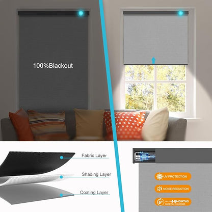 Motorized Blinds with Remote, Smart Blind Roller Shades Compatible with Alexa, Durable Rechargeable Battery Solar Power Electric Window Blinds Motorized Shades Customized Size (Pure Grey)