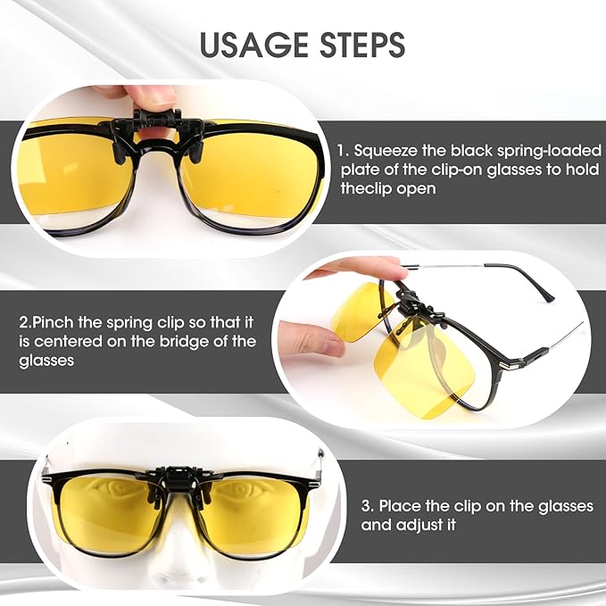 Clip on Polarized Night Vision Driving Glasses Flip up Sunglasses UV-400 to Wear Over Glasses for Night Driving