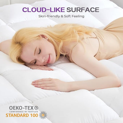 SINWEEK Dual Layer 5 Inch Memory Foam Mattress Topper King Size, 3 Inch Gel Memory Foam Plus 2 Inch 1450 GSM Down Alternative Quilted Pillow Top Mattress Pad Cover, White