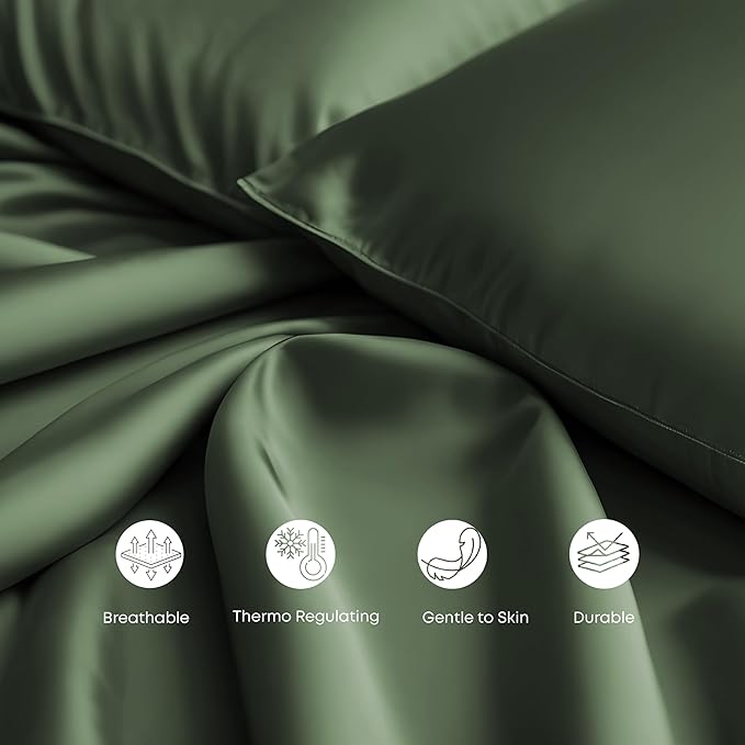 LINENWALAS Twin Flat Sheet Only - Rayon Derived from Bamboo Silk Bed Sheet, Premium Breathable Cooling Sheet, Soft Top Sheet (Twin, Avocado Green)