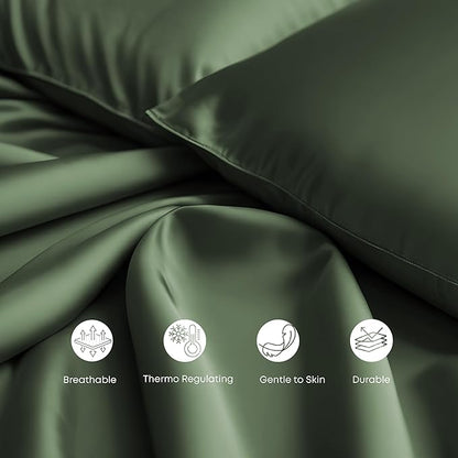 LINENWALAS Twin Flat Sheet Only - Rayon Derived from Bamboo Silk Bed Sheet, Premium Breathable Cooling Sheet, Soft Top Sheet (Twin, Avocado Green)