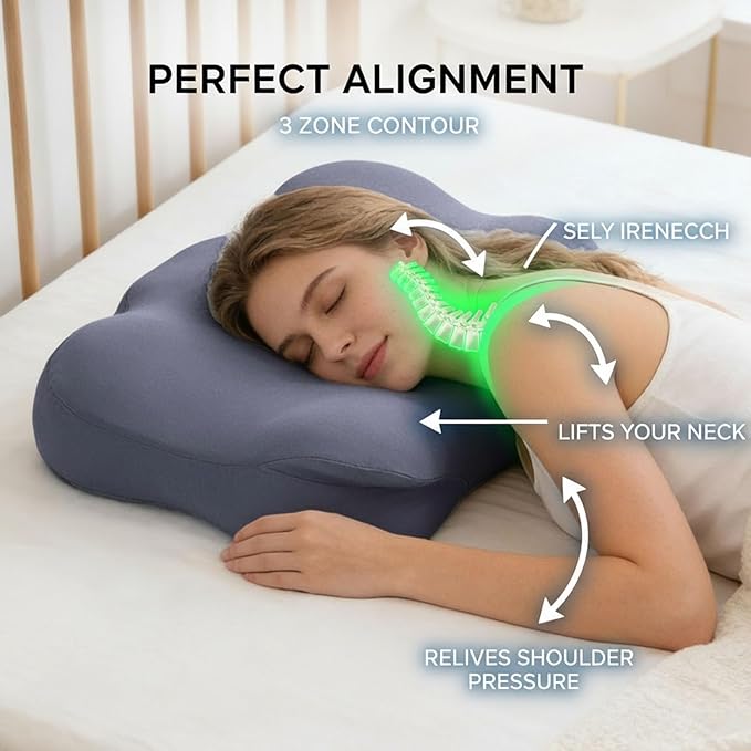 Sleep Cloud Pillow, Ergonomic Memory Foam Pillows, Adjustable Cervical Neck Support Pillow, Breathable Cooling Cover for Side Back Stomach Sleepers (Navy Blue)