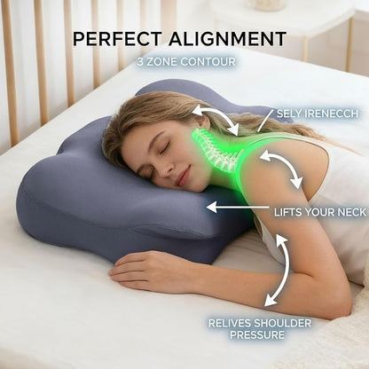 Sleep Cloud Pillow, Ergonomic Memory Foam Pillows, Adjustable Cervical Neck Support Pillow, Breathable Cooling Cover for Side Back Stomach Sleepers (White)