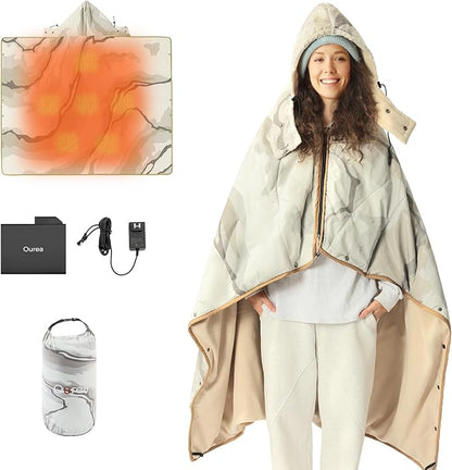 ZonLi Heated Blanket Battery Operated, Wearable Portable Electric Blanket with Rechargeable Battery, 50"x60" Cordless Heated Blanket, Waterproof, Machine Washable(Marble Pattern)