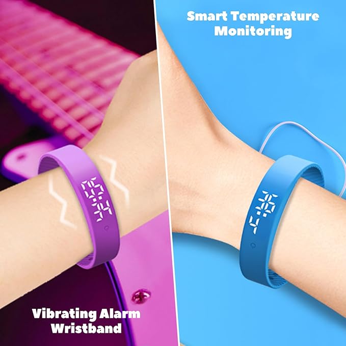 Vibrating Alarm Wristband with Silent Vibration, Waterproof Wrist Watch for Heavy Sleepers, Students and Kids, Unisex Design (Black)