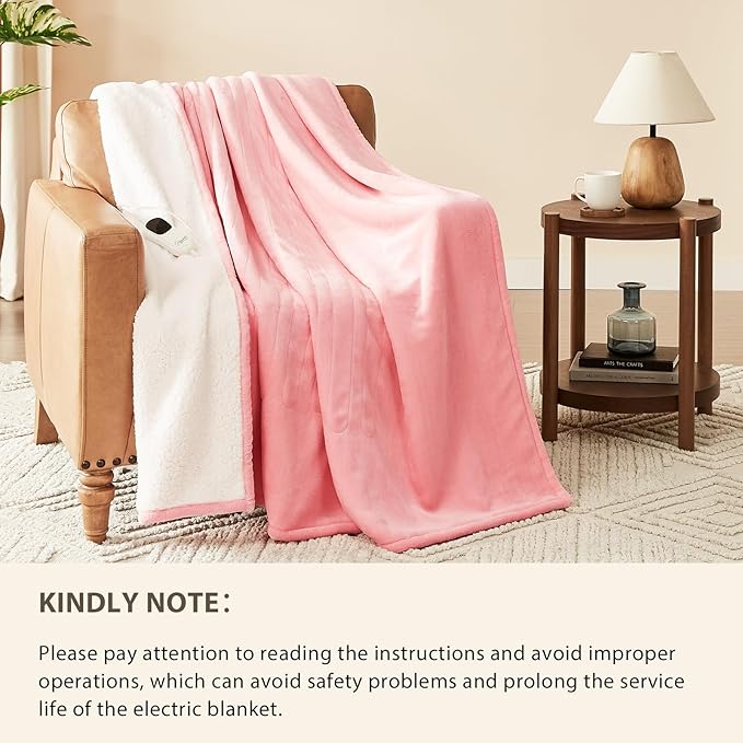 Homemate Electric Heated Blanket Full - 72"x84" Heating Blanket Full Size 1/2/4/6/8 Hours Auto-Off 10 Heat Level Over-Heat Protection Flannel Sherpa Big ETL Certification