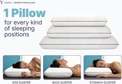 Vaverto Memory Foam Pillow 2-Pack – Cooling Gel-Infused Orthopedic Pillows for Neck and Shoulder Pain Relief, Firm Support with Removable Viscose Made from Bamboo Covers – Set of 2 Standard Size