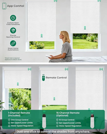 Allesin Motorized Blinds with Remote | Smart Blackout Roller Shades, Automatic Electric Power Blinds for Home Office, Living Room 27x72 Cloud-Patterned
