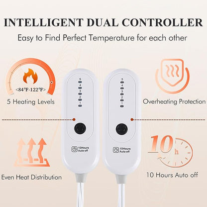 Electric Blanket Queen Size, Super Soft Cozy Upgraded Flannel Heated Blanket Dual Control with 5 Heating Levels & 10 Hours Auto Off, Fast Heating & Overheat Protection, 84" x 90", Lavender