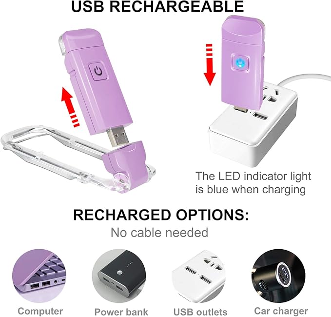 BIGLIGHT Amber Book Reading Light, LED Clip on Book Lights, Reading Lights for Books in Bed, Small Book Light for Kids, USB Rechargeable, 2 Brightness Adjustable for Eye Protection, Lavender