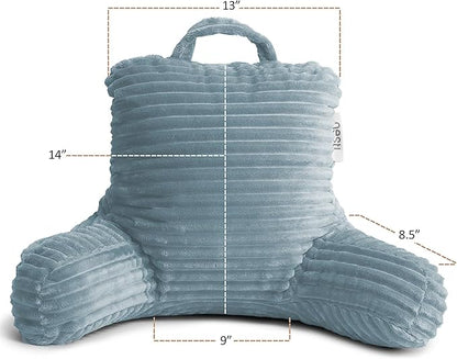 Nestl Reading Pillow for Kids & Teens with Shredded Memory Foam, Luxe Cut Plush Backrest Pillows for Reading and Gaming, For use on Couch, Bed, Floor, Adjustable Support with Washable Cover Stone Blue