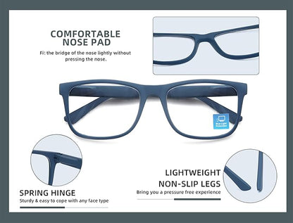 Blue Light Blocking Reading Glasses Men Large Oversized Square Readers Wide fit Cheaters for Men W/Big Head/Large Face