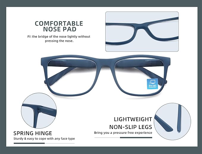 Blue Light Blocking Reading Glasses Men Large Oversized Square Readers Wide fit Cheaters for Men W/Big Head/Large Face