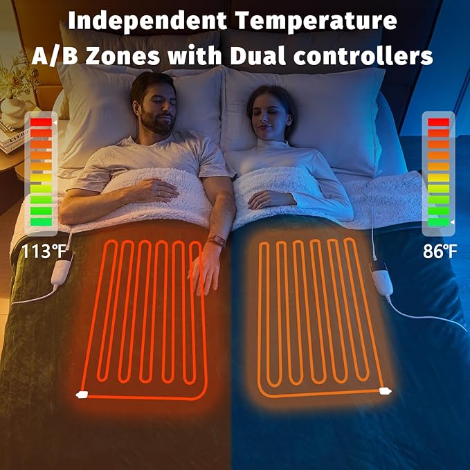 Heated Electric Blanket King Size - 90" x 100" Heating Blanket with Dual Control, 10 Heating Levels & 8 Hours Auto Off, Soft Warm Flannel Blanket, Christmas Birthday Gifts for Senior Grandma