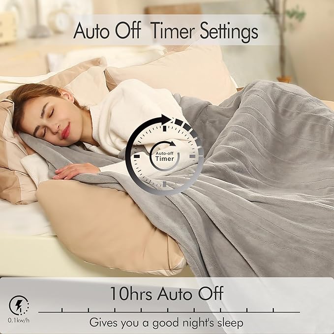 ESTINGO Heated Blanket Twin Size, Fast Heating Electric Blanket with Extremely Cozy Plush with 5 Heating Levels & 10 Hours Auto Off for Bedroom Office Couch, 62"x84", Light Gray