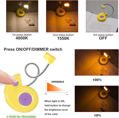 Kids Rechargeable Book Light, Clip on Reading Light for Kid, Kids Reading Lights, Amber Book Light for Reading in Bed, 2 Lighting Modes, Blue Light Blocking, Bookmark Light for Bookworms-Yellow