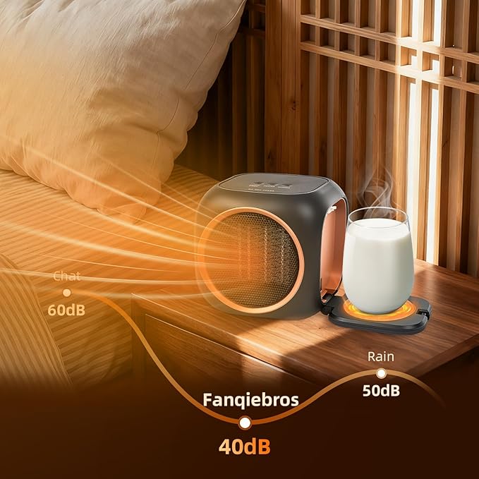 Upgraded Space Heater & Coffee Mug Warmer, Space Heater for Indoor Use with Thermostat, Candle Warmer Plate, 800W Portable Electric Heater for Bedrooms, Offices, Home