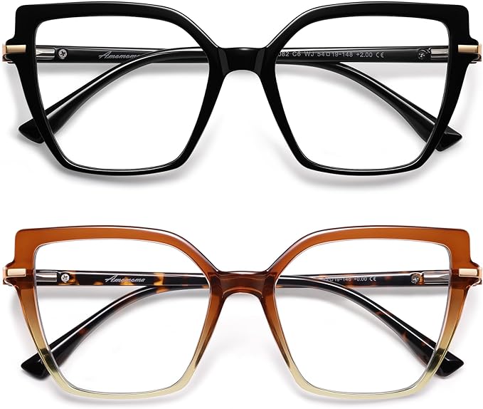AMOMOMA Trendy Square Blue Light Blocking Reading Glasses for Women Women's Readers Spring Hinge AM6082