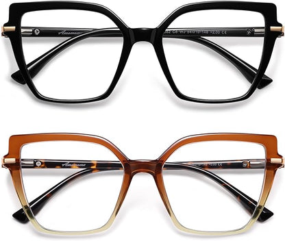 AMOMOMA Trendy Square Blue Light Blocking Reading Glasses for Women Women's Readers Spring Hinge AM6082