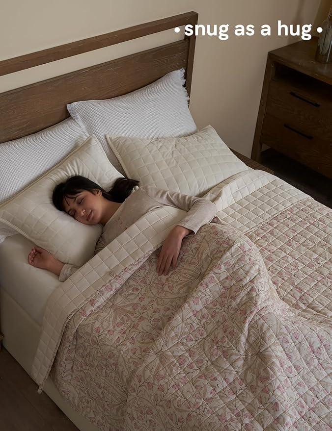 YnM 20lbs Weighted Blanket for Adults, Linen Heavy Bed Throw Blanket with Cooling Glass Beads for All Season Use, Ideal for ~190lbs (60x80 Inches, Queen, Campanula)