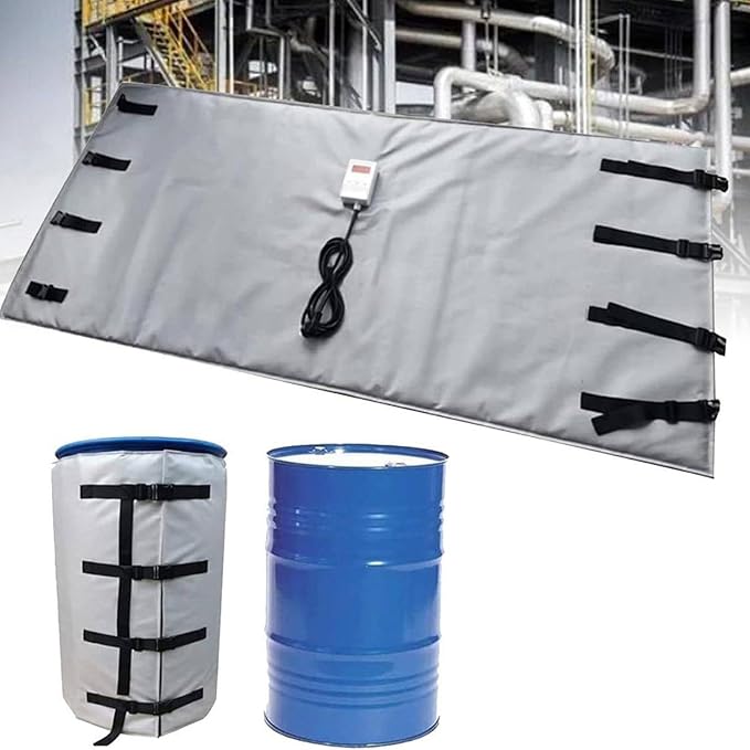 IBC Tote Heater Blanket, IBC Tote Heating Jacket, 55 Gallon/275 Gallon Smart Temperature Control up to 200°C, IBC Tote Insulated Cover, For petroleum, chemical, food processing Grey-55Gallon200L