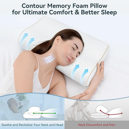 Sandwich Memory Foam Pillow for Sleeping - Ergonomic Cervical Cooling Pillows Queen Size 1 Pack (Soft)